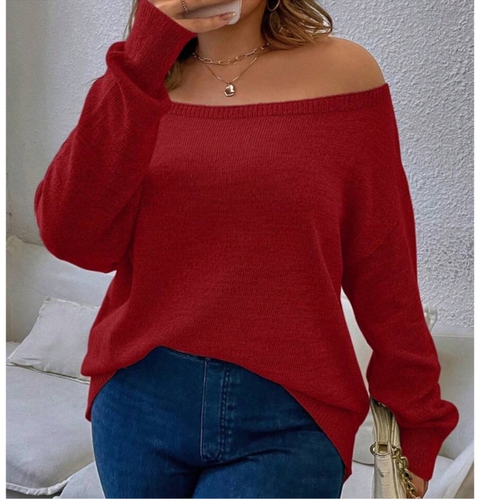 Plus Red Off Shoulder Sweater 1X 2X 3X